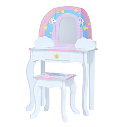 Fantasy Fields Par Teamson Kids Coiffeuse Enfant Table De Maquillage Arc-En-Ciel & Licorne Avec Miroir, Rangement Intégré Et Tabouret TD-13543F