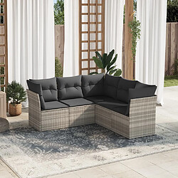 vidaXL Salon de jardin 5 pcs avec coussins gris clair résine tressée 