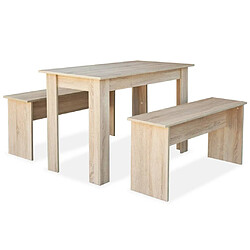 Maison Chic Table de salle à manger,Table à dîner et bancs 3 pcs Aggloméré Chêne -GKD51937