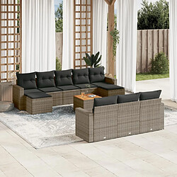 vidaXL Salon de jardin 11 pcs avec coussins gris résine tressée 