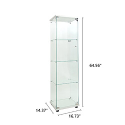 KILISKY Vitrine en verre - 4 étagères avec porte - 64.7"*16.7"*14.3" - Lumières LED - Convient pour chambre à coucher, bureau - blanc pas cher