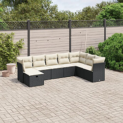 vidaXL Salon de jardin 8 pcs avec coussins noir résine tressée