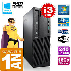 PC Lenovo M92p SFF Core I3-2120 Ram 16Go Disque 240 Go SSD Graveur DVD Wifi W7 · Occasion 