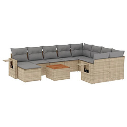 vidaXL Salon de jardin 11 pcs avec coussins beige résine tressée