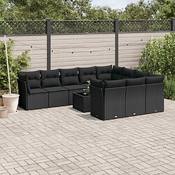 vidaXL Salon de jardin 11 pcs avec coussins noir résine tressée 