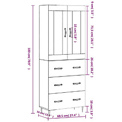 vidaXL Buffet haut Chêne fumé 69,5x34x180 cm Bois d'ingénierie pas cher