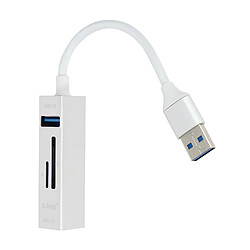 Hub USB 5 en 1 avec 3 Ports USB et Lecteur de Carte SD Micro-SD LinQ Argent