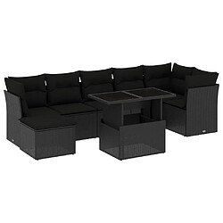 vidaXL Salon de jardin 8 pcs avec coussins noir résine tressée