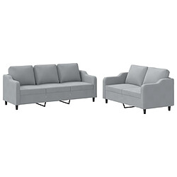 vidaXL Ensemble de canapés 2 pcs avec coussins Gris clair Tissu