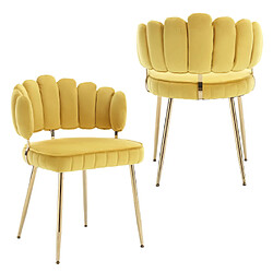 ComfortXL Chaise de Salle à Manger en Velours, Lot de 2, avec Accoudoirs, Hohl - Jaune Moutarde