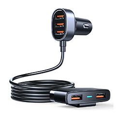 Chrono 5 Chargeur de voiture multi USB, adaptateur de chargeur de voiture, chargeur de voiture USB pour plusieurs appareils, chargeur USB 12V multiport, noir