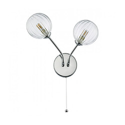 Avis Luminaire Center Lampe avec abat jour Yiska Chrome poli,verre côtelé 2 ampoules 26cm