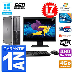 PC HP 6200 SFF Ecran 19" Intel i7-2600 RAM 4Go SSD 480Go Graveur DVD Wifi W7 · Occasion 