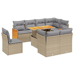 vidaXL Salon de jardin avec coussins 9 pcs beige résine tressée