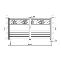 Vente-Unique Portail battant aluminium semi plein à motifs L355 x H181 cm anthracite - BAZIO pas cher