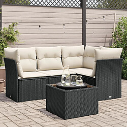 Maison Chic Ensemble de 5 Tables et chaises d'extérieur avec coussins,Salon de jardin noir résine tressée -GKD648315