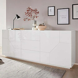 Ahd Amazing Home Design Buffet 220x40cm blanc salon cuisine meuble 4 portes 3 tiroirs Mavis