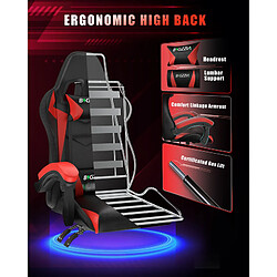 Avis Chaise de jeu avec lumières LED RGB - chaises de jeu vidéo Rattantree - Chaise de bureau ergonomique - Support dorsal haut - Support lombaire - Chaise de jeu PC Rouge