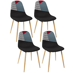 Toilinux Lot de 4 Chaises patchwork First - Noir et rouge