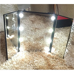 Universal Tableau trois côtés pliant lumière LED miroir de maquillage LED commode miroir table portable miroir cadeau pour les filles | miroir de bain(Le noir)