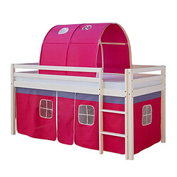 Homestyle4U Lit avec rideaux et tunnel rose