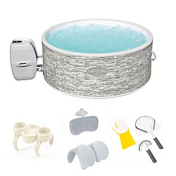 Pack Spa Rond Bestway 155x60 cm pour 3-5 Personnes Pompe de Filtration 4 Coussins 2 Porte-Boissons et Kit de Nettoyage Inclus