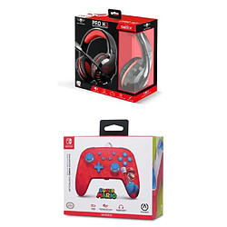 Power A Pack Manette SWITCH Filaire Nintendo MARIO WOO HOO Officielle + Casque Gamer PRO H3 ROUGE SPIRIT OF GAMER SWITCH