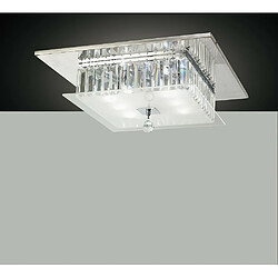 Luminaire Center Plafonnier Tosca carré 6 Ampoules chrome poli/verre/cristal