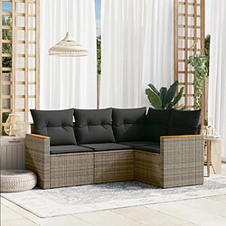 vidaXL Salon de jardin 4 pcs avec coussins gris résine tressée 