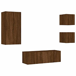 Avis Maison Chic Lot de 4 Meuble TV muraux, Banc TV avec lumières LED pour salon, Meuble de rangement chêne marron -GKD96257