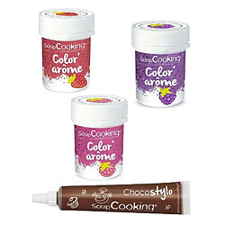 Scrapcooking 3 colorants alimentaires aux arômes framboise, mûre & fraise + 1 Stylo chocolat