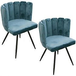 Toilinux Lot de 2 Chaises design effet velours Ariel - Bleu canard Toilinux - Lot de 2 Chaises design effet velours Ariel - Bleu canard - Romantique