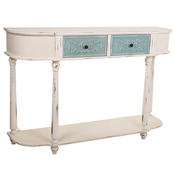 Avis Pegane Meuble console, table console en bois sculpté coloris blanc ,bleu - Longueur 150 x Profondeur 42 x Hauteur 100 cm