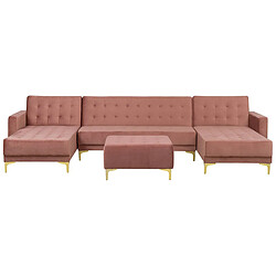 Beliani Canapé en U avec pouf ottoman ABERDEEN Rose Velours Symétrique