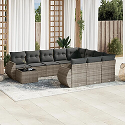 vidaXL Salon de jardin 11 pcs avec coussins gris résine tressée 