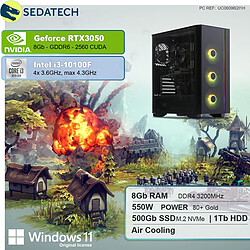 Sedatech PC Gaming • Intel i3-10100F • RTX3050 • 8 Go RAM • 500Go SSD M.2 • 1To HDD • Windows 11