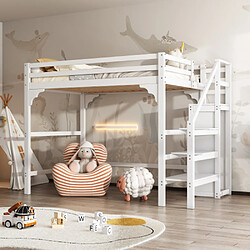 Sweiko Lit 140x200cm surélevé avec escalier avec armoire espace de rangement Blanc