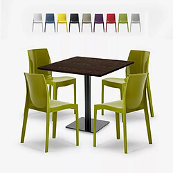 Grand Soleil Ensemble Table Bois Métal 90x90cm Horeca et 4 Chaises Empilables Bar Restaurant Yanez - Vert