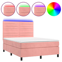 vidaXL Sommier à lattes de lit avec matelas LED Rose 140x200cm Velours