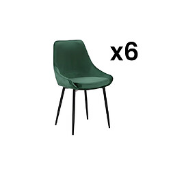 Vente-Unique Lot de 6 chaises - Velours et métal noir - Vert - MASURIE 