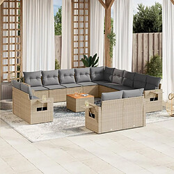 Maison Chic Ensemble Tables et chaises à dîner d'extérieur 14 pcs avec coussins,Salon de jardin mélange beige résine tressée -GKD713996