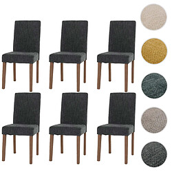 Mendler Lot de 6 chaises de salle à manger Littau, chaise de cuisine à dossier haut, tissu/textile chenille bois ~ gris foncé, pieds couleur naturelle