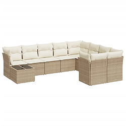 vidaXL Salon de jardin avec coussins 10 pcs beige résine tressée