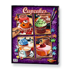 Noris Schipper 609340629 Lot de 4 tableaux de peinture par numéros Motifs cupcakes 18 x 24 cm