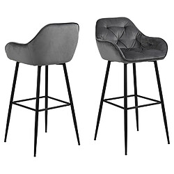 Toilinux Lot de 2 Tabourets de bar en tissu et métal - Gris Toilinux - Lot de 2 Tabourets de bar en tissu et métal - Gris - Baroque