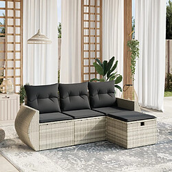 vidaXL Salon de jardin 4 pcs avec coussins gris clair résine tressée 