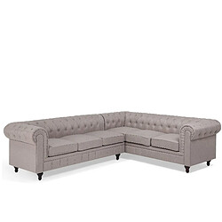 Beliani Canapé angle à gauche 6 places en tissu beige CHESTERFIELD