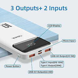 Avis YOBON Batterie Externe 22.5W, Odetrik 10000mAh Power Bank PD Charge Rapide QC 3.0 avec 3 Ports Sortie Compatible avec Smart Phone Tablette