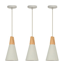 Stoex 3X Suspension Luminaire Moderne Blanc, Abat-Jour en Métal Et Bois, Suspension Lustre Nordique Rétro, Ampoule Non Incluse