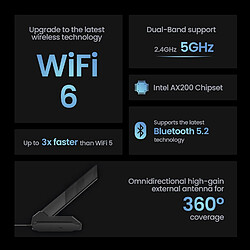 HCX Carte WiFi 6 AX3000Mbps, Bi-Bandes, Bluetooth 5.2, WPA3, Module AX200 pas cher